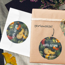 Pegatina Redonda Coloridas calabazas y calabazas otoñales