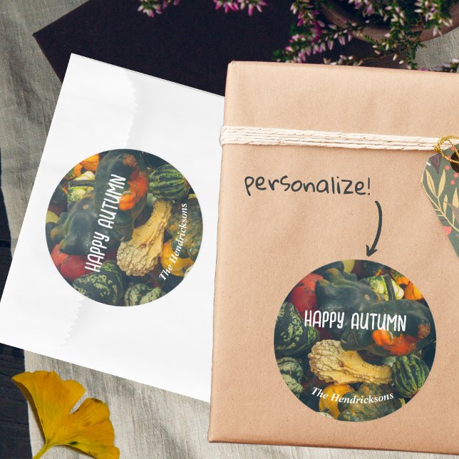 Pegatina Redonda Coloridas calabazas y calabazas otoñales (Subido por el creador)