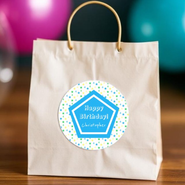 Pegatina Redonda Coloridas Estrellas Boys cuarto cumpleaños (Subido por el creador)