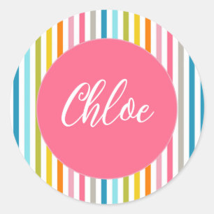 Pegatina Redonda Coloridas franjas arcoiris de verano