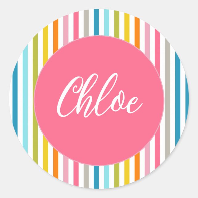 Pegatina Redonda Coloridas franjas arcoiris de verano (Anverso)