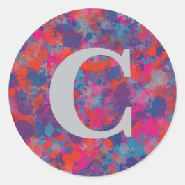 Pegatina Redonda Coloridas gotas rojas, rosadas, azules púrpura abs