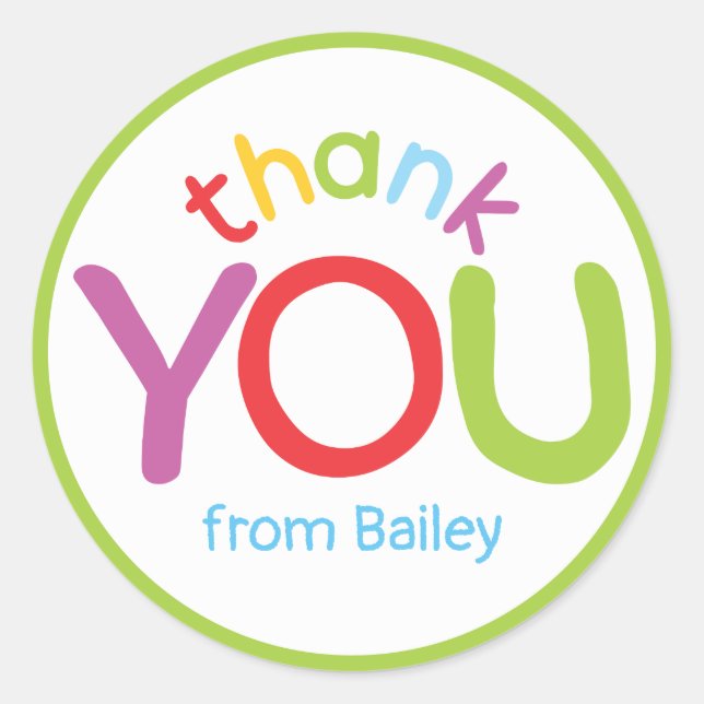 Pegatina Redonda Coloridas Gracias Niños Fiesta de cumpleaños Lime  (Anverso)