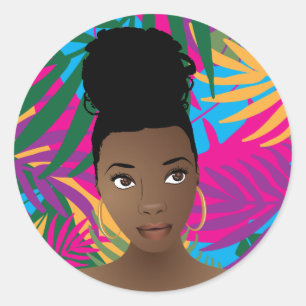 Pegatina Redonda Coloridas hojas tropicales   Belleza natural