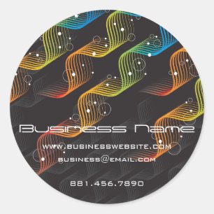 Pegatina Redonda Coloridas Ondas Abstractas Giros Arcoiris Y Burbuj