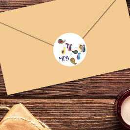 Pegatina Redonda Coloridas Paisleys e Iniciales