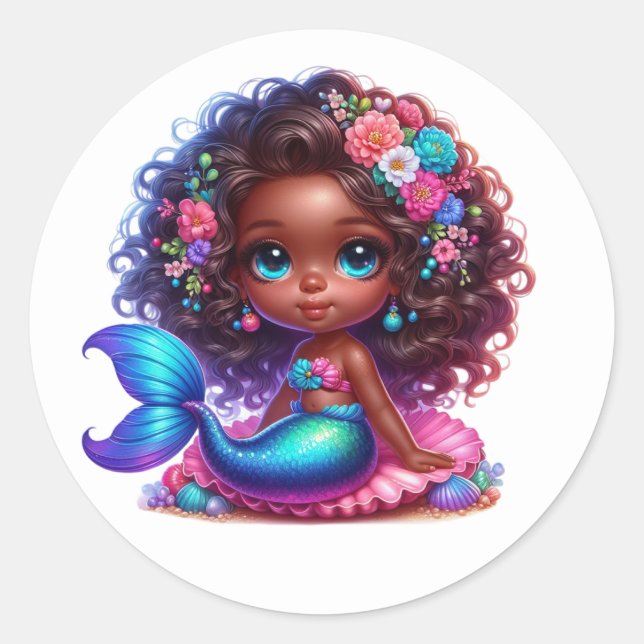 Pegatina Redonda Coloridas sirenas Pegatinas (Anverso)