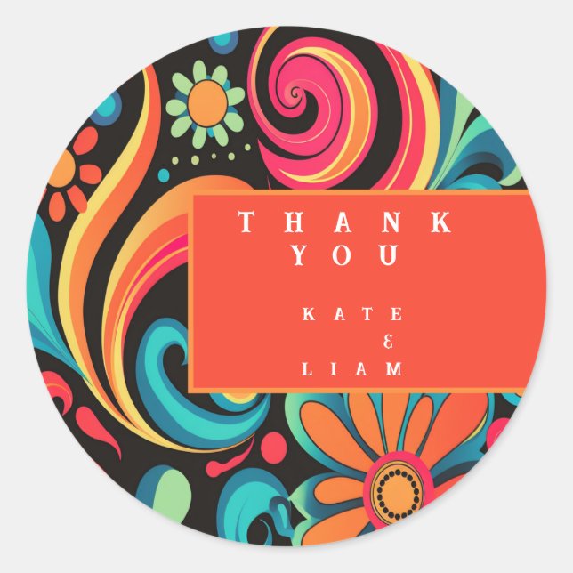 Pegatina Redonda colorido 70’s  (Anverso)