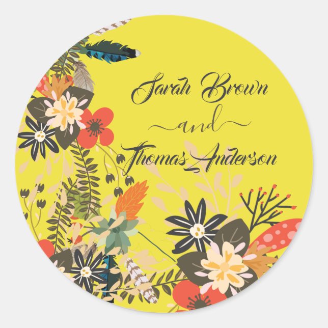 PEGATINA REDONDA COLORIDO AMARILLO BOHO (Anverso)