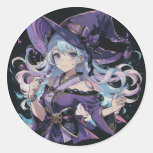 Pegatina Redonda Colorido/Anime/bruja/Halloween