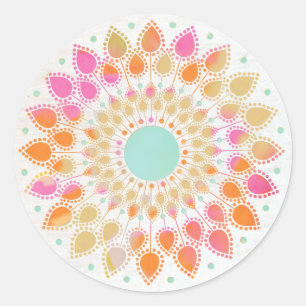 Pegatina Redonda Colorido arcoiris Lotus Flower Mandala