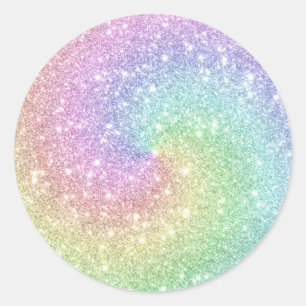 Pegatina Redonda Colorido arcoiris unicornio Purpurina espiral mode