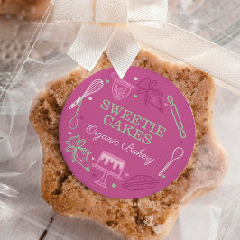 Pegatina Redonda Colorido Baking & Cooking Utensil Rosa y Verde