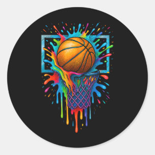 Pegatina Redonda Colorido baloncesto Splash Hoop Net Slam Dun