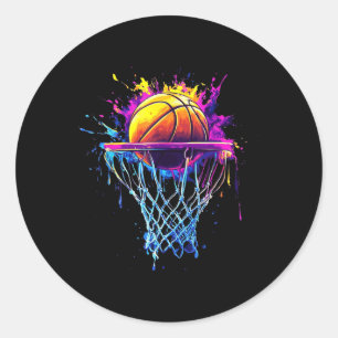Pegatina Redonda Colorido baloncesto Tie Dye Color Splash Hoop Net