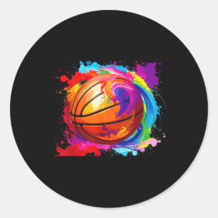 Pegatina Redonda Colorido baloncesto Tie Dye Color Splash Hoop Net