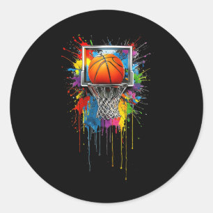 Pegatina Redonda Colorido baloncesto Tie Dye Color Splash Hoop Net