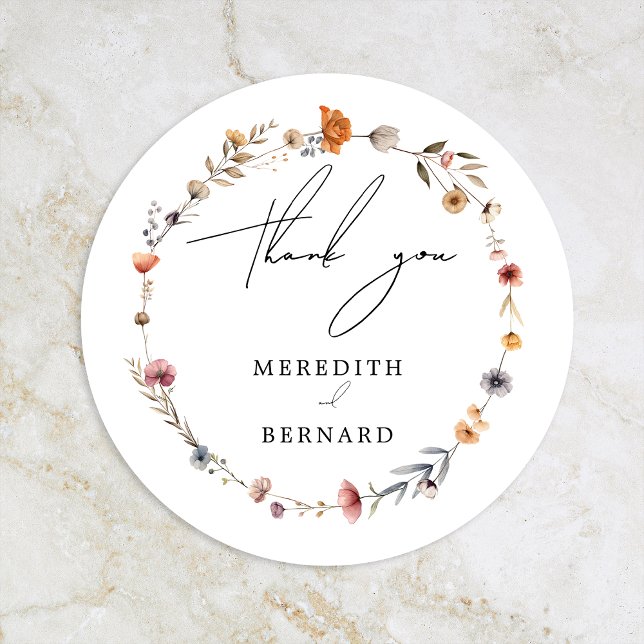 Pegatina Redonda Colorido Boda floral gracias (Subido por el creador)