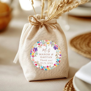 Pegatina Redonda Colorido Boho Watercolor Floral Wedding Favor