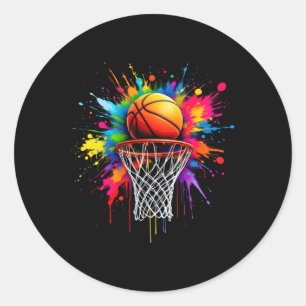 Pegatina Redonda Colorido Canto de baloncesto Color de tinte Splash