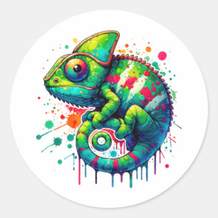 Pegatina Redonda Colorido Chameleon - Vibrante Animal Arcoiris