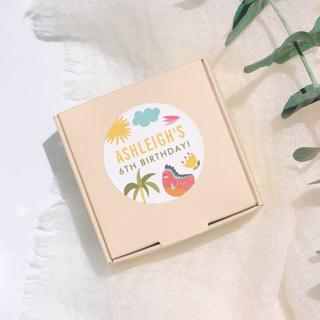 Pegatina Redonda Colorido Dinosaurio Género-Partido de Cumpleaños N (Subido por el creador)