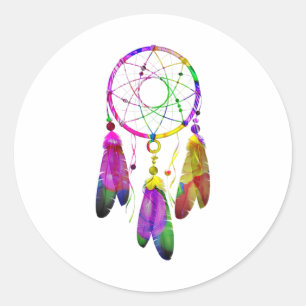 Pegatina Redonda Colorido Dreamcatcher Feathers Native American Ind