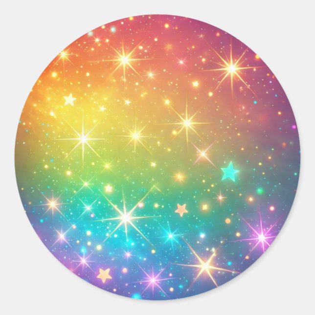 Pegatina Redonda Colorido espacio de estrellas arcoiris (Anverso)