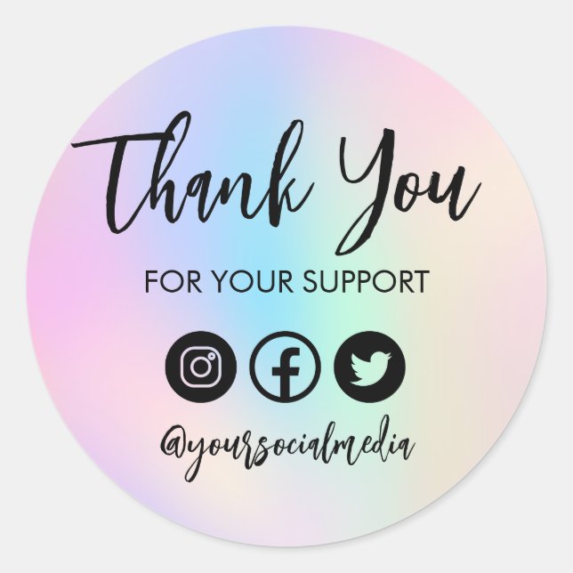 Pegatina Redonda Colorido Faux Holo Trendy Gracias Media Insert (Anverso)