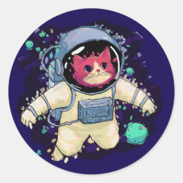 Pegatina Redonda Colorido gato astronauta
