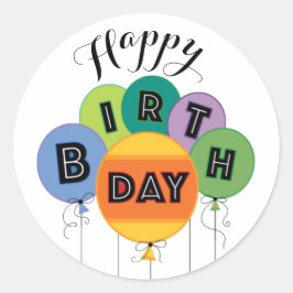 Pegatina Redonda Colorido Happy Birday Balloons Classic Round Sti