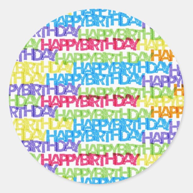 Pegatina Redonda Colorido Happy Birthday Word Art (Anverso)