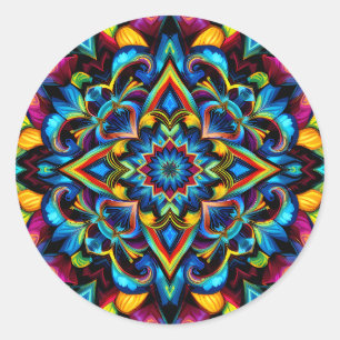 Pegatina Redonda Colorido Kaleidoscope Mandala Design Mug, almohada