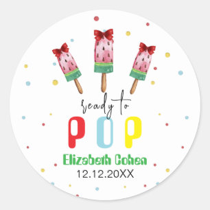 Pegatina Redonda Colorido Listo Para Pop Ice Cream Baby Shower