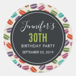 Pegatina Redonda Colorido Patrón de Macarones Parisinos Cumpleaños