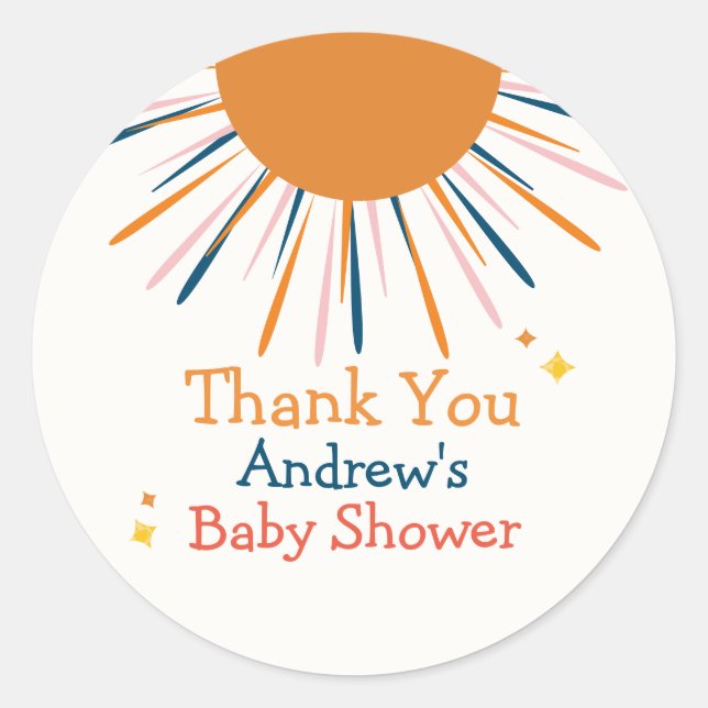 Pegatina Redonda Colorido Retro Sunshine Baby Shower Gracias (Anverso)