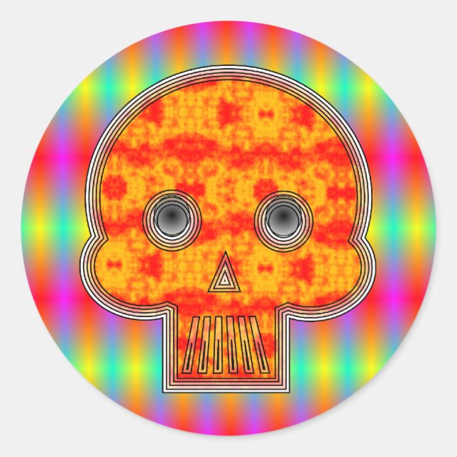 Pegatina Redonda Colorido Robot Skull (Anverso)