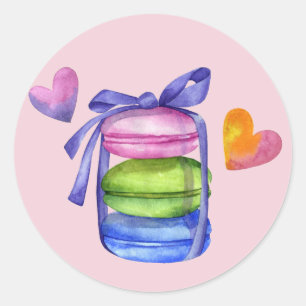 Pegatina Redonda Colorido rosa Macaron Pastry French