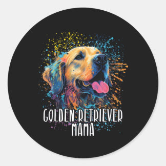 Pegatina Redonda Colorido Splash Golden Retriever Mama Portrait Pup
