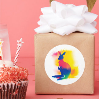 Pegatina Redonda Colorido Spray Paint Kangaroo Silhouette Pegatinas