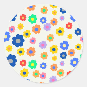 Pegatina Redonda Colorido Y2K Patrón Indie De Flor Pequeña