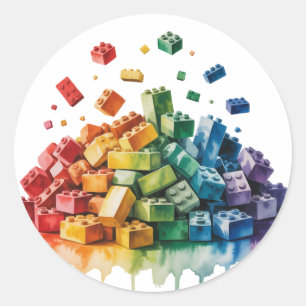 Pegatina Redonda Coloridos bloques de edificios Explosión fiesta de