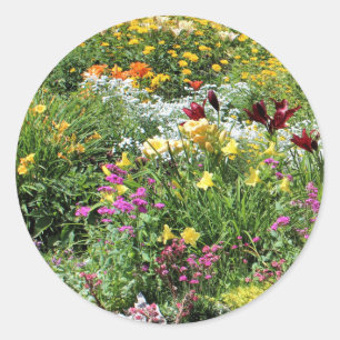 Pegatina Redonda ¡Coloridos Jardines Medianos!