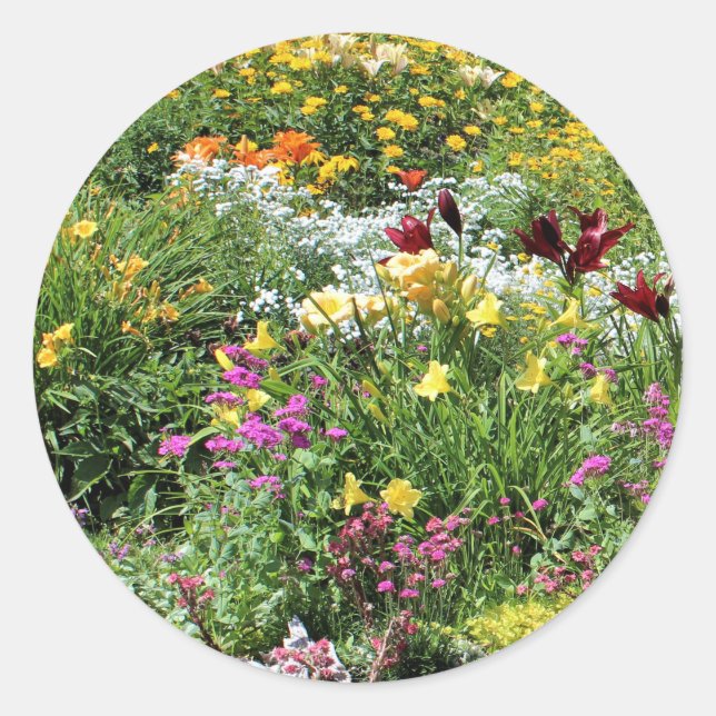 Pegatina Redonda ¡Coloridos Jardines Medianos! (Anverso)