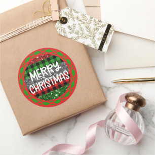 Pegatina Redonda Coloridos Navidades de Retro Rústico Jugado y Purp