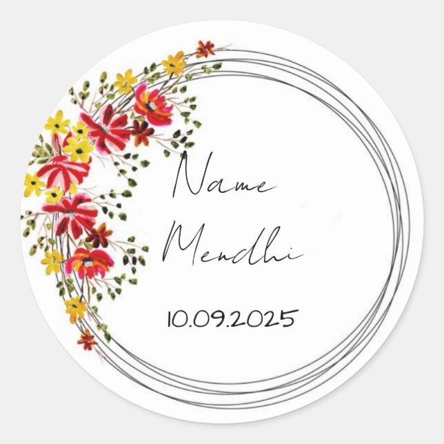 Pegatina Redonda Colourful floral mendhi favour stickers  (Anverso)
