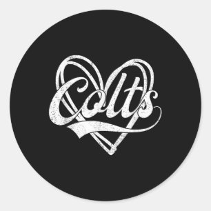 Pegatina Redonda Colts Nombre del Corazón Vintage Retro Hombres Muj