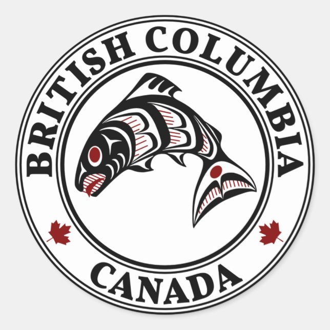 Pegatina Redonda Columbia Británica Canadá Arte Haida Salmon (Anverso)