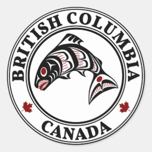 Pegatina Redonda Columbia Británica Canadá Arte Haida Salmon