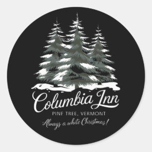 Pegatina Redonda Columbia Inn Pine Tree Vermont A White Navidades